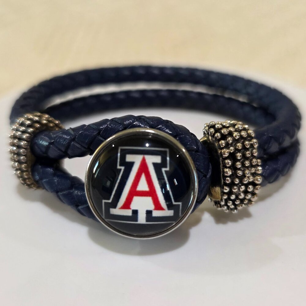 University of Arizona UofA Braided Navy Blue Leather Unisex Adjustable Bracelet